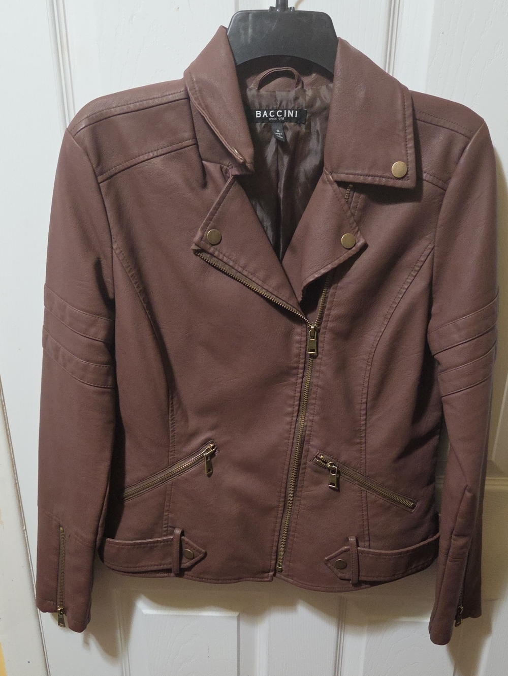 Baccini Women's Chocolate Brown Faux Leather Moto Jacket